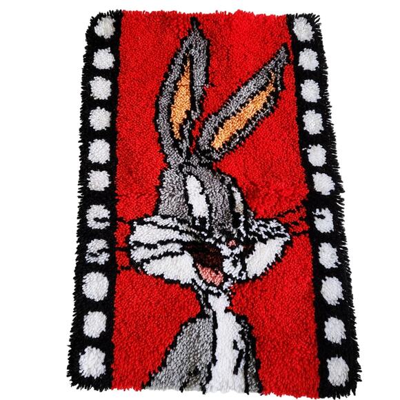 Vintage Bugs Bunny from Looney Tunes "Bugs on Film" Latch Hook Rug Handmade - Picture 1 of 5